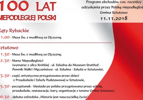 Zaproszenie na obchody Rocznicy Odzyskania Niepodległości w gminie Sztutowo