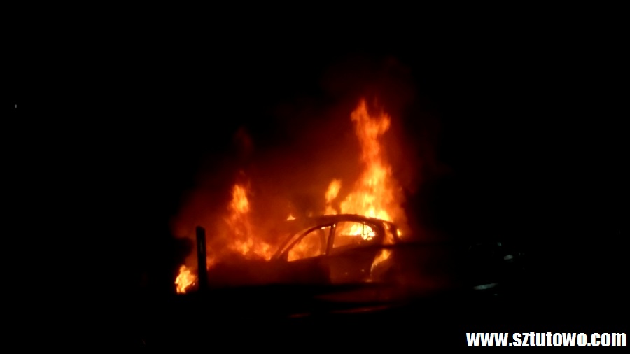 Pożar samochodu na drodze Sztutowo - Stegna, fot. 4/27