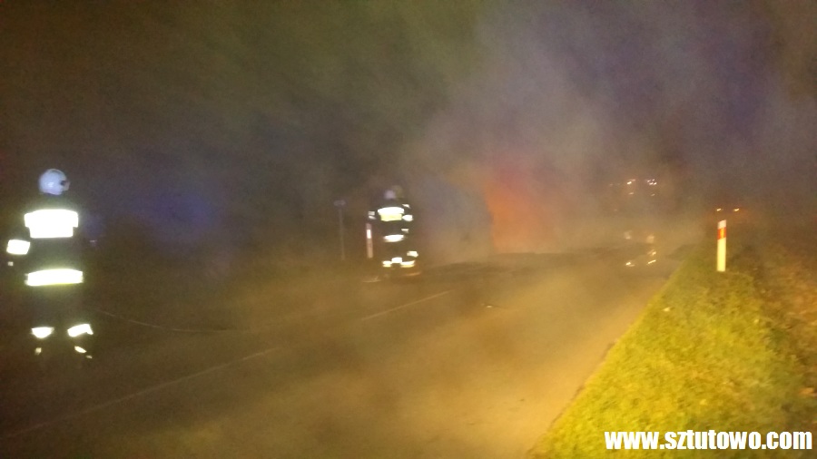 Pożar samochodu na drodze Sztutowo - Stegna, fot. 7/27