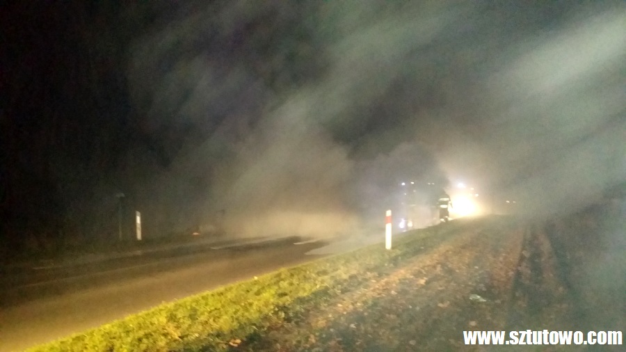 Pożar samochodu na drodze Sztutowo - Stegna, fot. 9/27