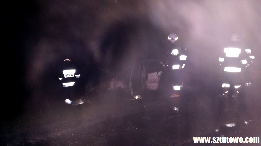 Pożar samochodu na drodze Sztutowo - Stegna, fot. 11/27